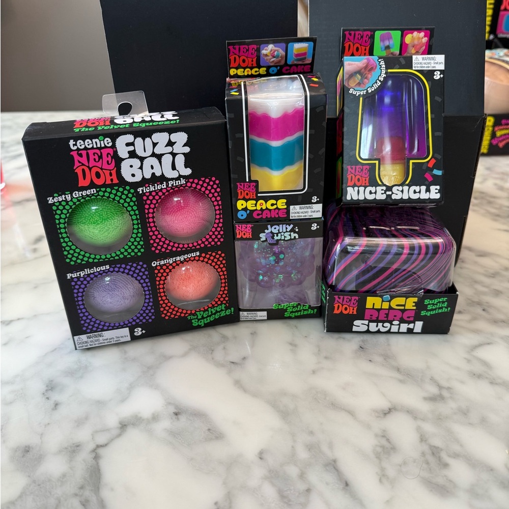 Teenie NeeDoh Fuzz Ball & Nice-Doh Assortment - Green, Pink, Purple, Blue